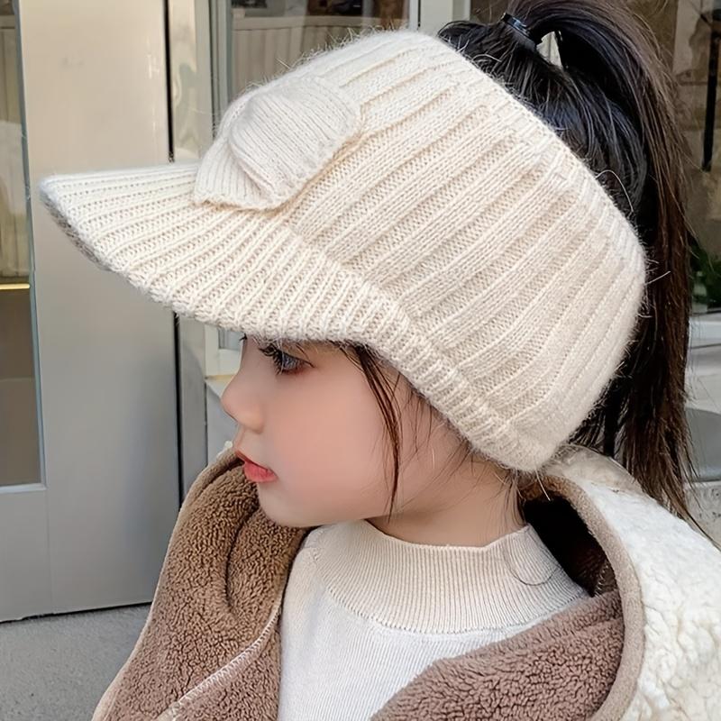 1pc Kids' Winter Cap with Cute Bow - Warm Duckbill Hat for Girls, Pink, Stretch Fit, Ear Warmer, Perfect for Fall/Winter Outdoor Activities, Cycling, and Hiking - Fits Ages 3-8, Winter Kids Wear |         Cute Animal Design |         Stretchy Fabric Hat