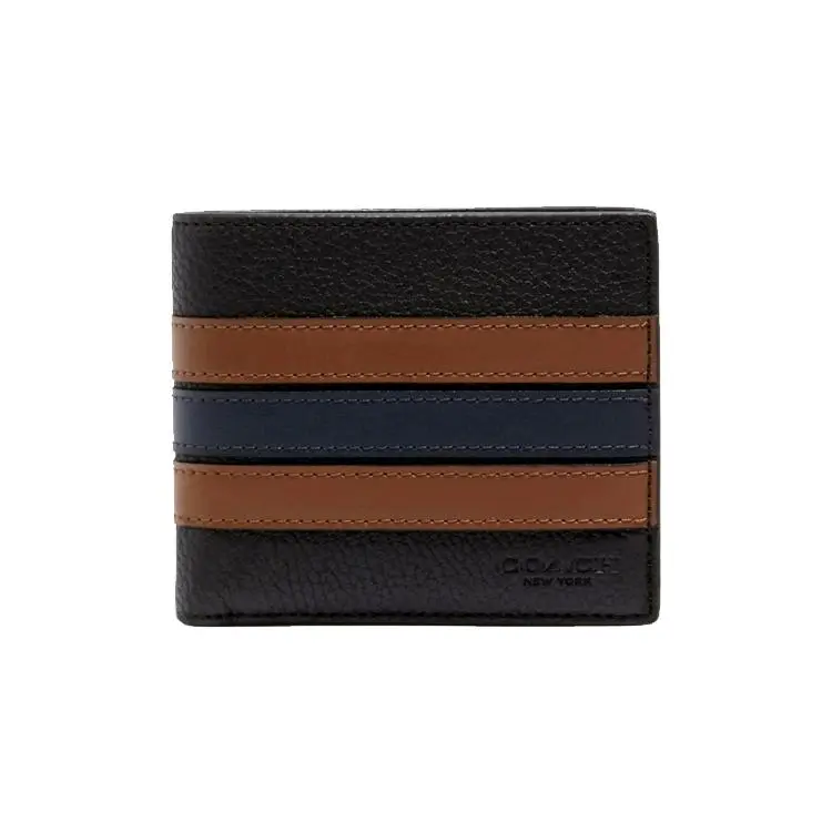 COACH 3-in-1 Wallet for Men: Detachable Cardholder with Varsity Stripe and Leather Construction Verifiable, with credentials and supporting global authentication