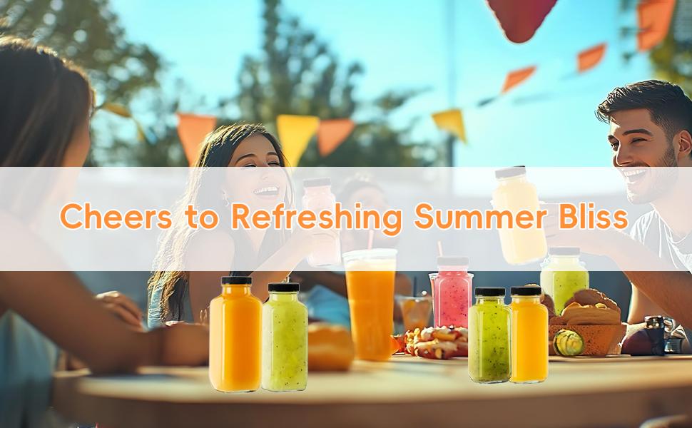 12 oz Glass Juice Bottles with Lids 3-Pack - Reusable Kombucha Bottles & Green Drink Jars with Leakproof Caps