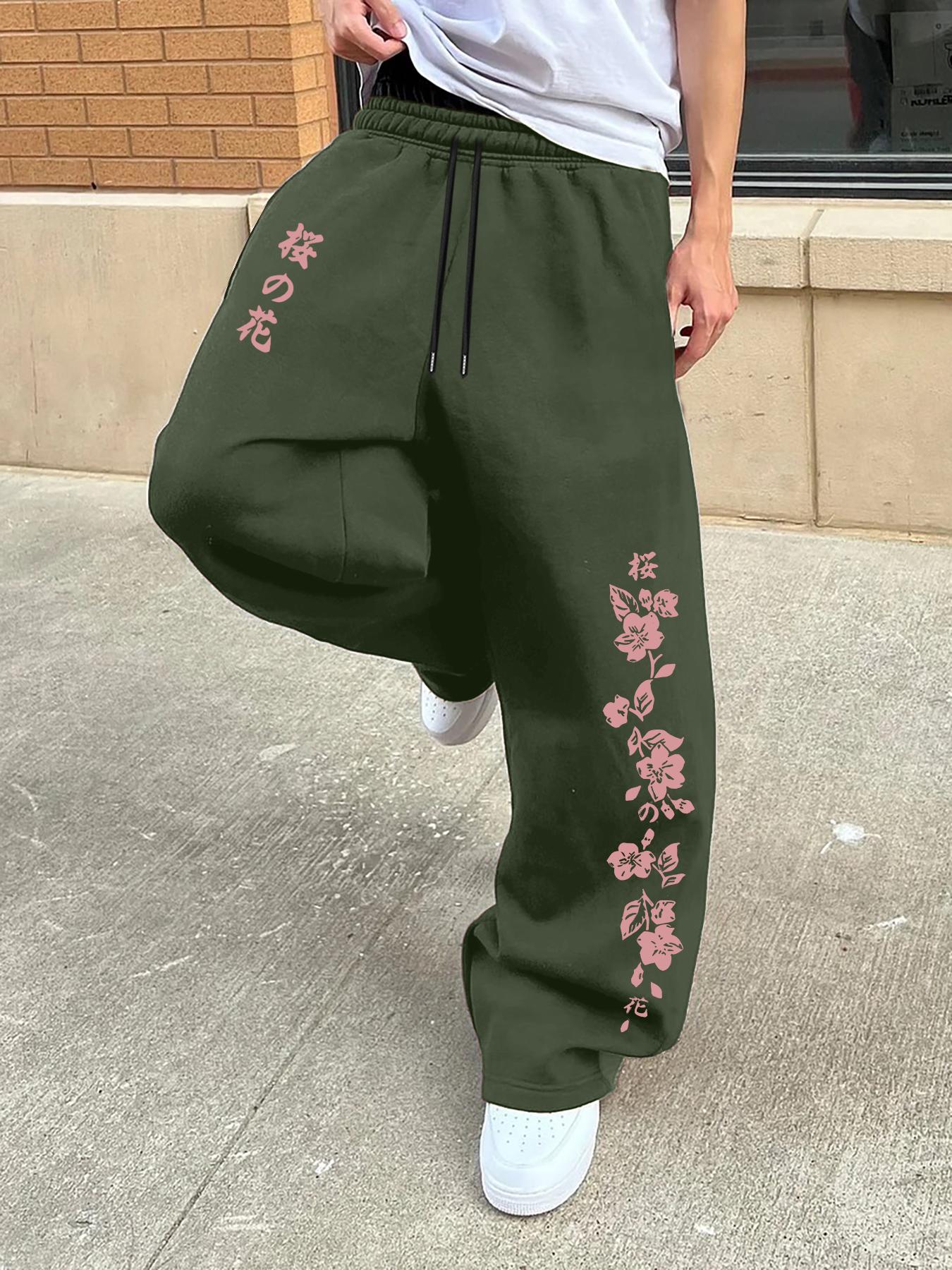 Men's Fashion Casual Street Style Printed Straight Leg Loose Fit Floral Print Sweatpants, Summer Fitted Design for Everyday Wear