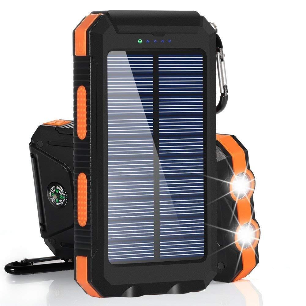 10000 mAh Portable Solar Power Bank with Solar Panels, Solar Powered Charger with Dual LED Flashlights, Power Bank for Travel, Camping, Travel Gadgets #GLOBAL PICKS