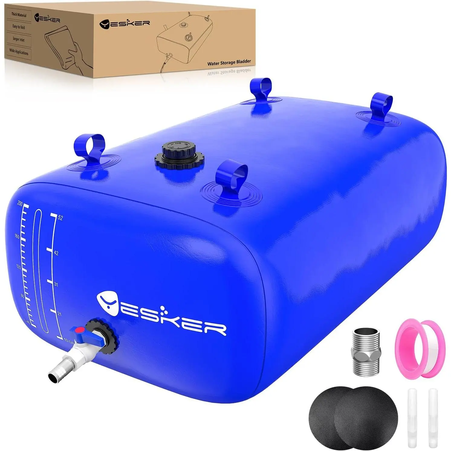Nilight 63 Gal Heavy-Duty 1000D PVC Compact Foldable Portable Water Storage Bladder Tank with 3/4" PVC Spigot for Camping, Outdoor Activities,