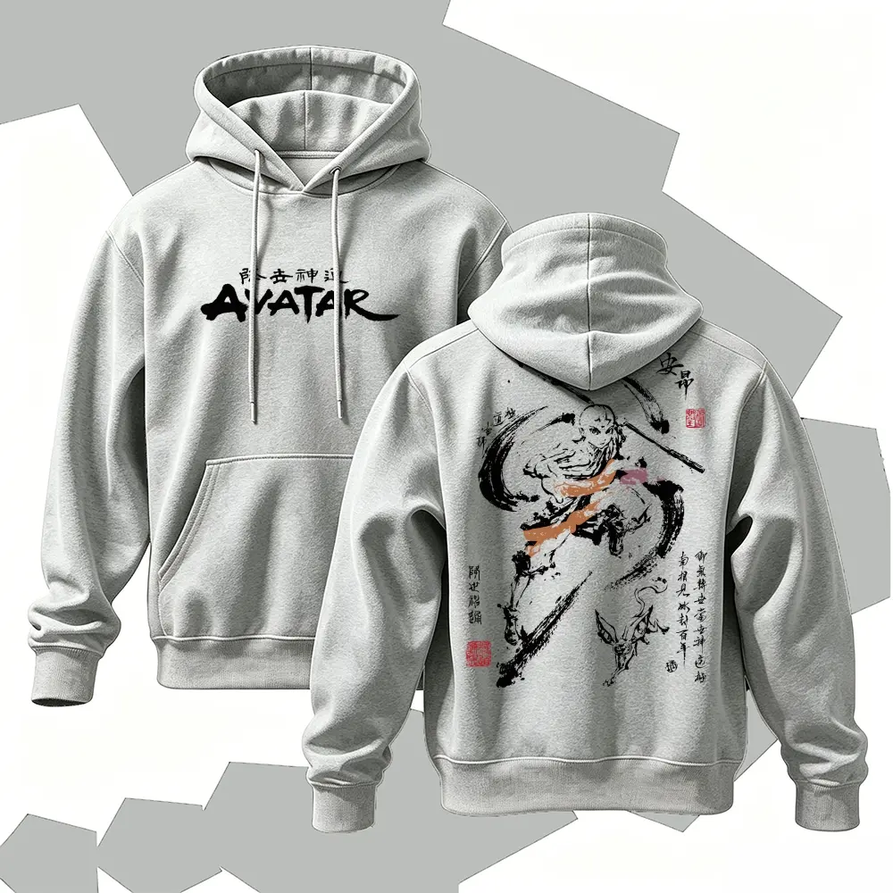 Y2K Asian Art Style Hoodie, Samurai Ink Graphic Pullover Sweatshirt, Men's Oversized Streetwear