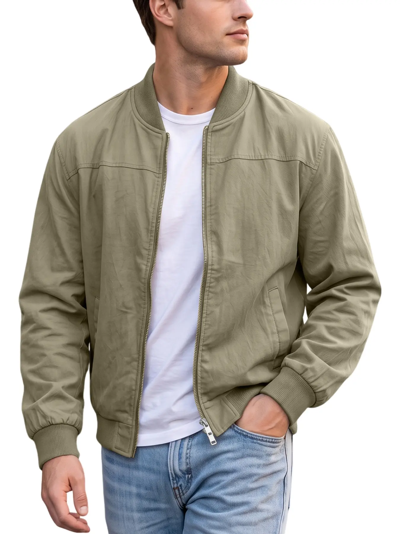 Men's Plain Casual Linen Jacket, Collared Slim-Fitting Long Sleeve Outerwear, Button Front Design, Ideal for All Seasons & Daily Wear