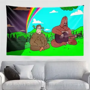 2D Flat, 2D Flat - 2D Flat, 2D Flat - 2D Flat, Top Choice Big Lez Show Cartoon Tapestry Design Printed Wall Hanging, Ideal for Bedroom And Living Room Decoration, Polyester Artwork Suitable for Room Adornment, Includes Hooks
