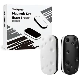 Strong Magnetic Dry Erase Erasers for Glass Whiteboards, 2 Pack Black & White, Suitable for Office Classroom Home (WE201)