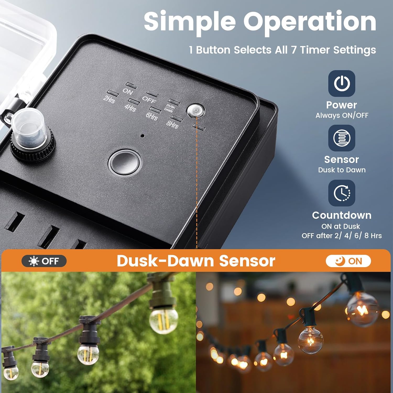 Outdoor Power Stake Timer , 100FT  Remote Control, Photocell  Timer, 6 Grounded Plug Outlets, 6FT Extension Cord, for Halloween Decoration, Lights, Garden