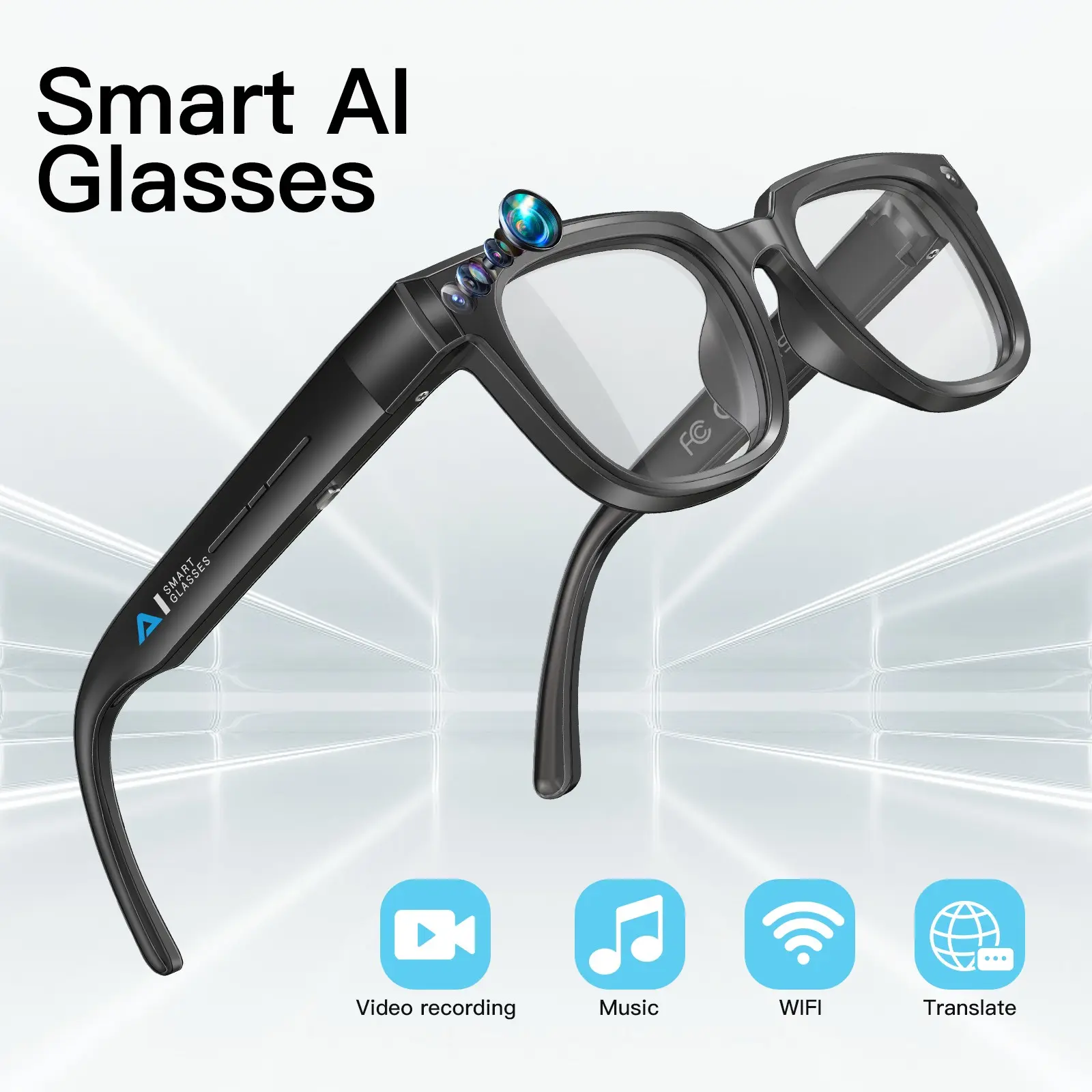 Ai Smart Glasses with Camera, 8mp 1080P Video Recording, Voice Control, Wireless Music, Multifunctional Outdoor Sunglasses