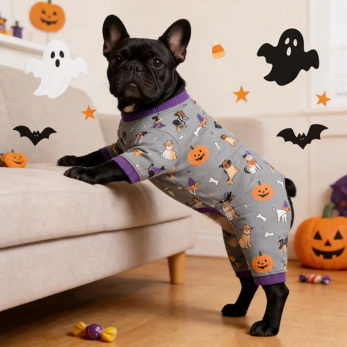 1PC Cute Halloween print pet pajamas paj suitable for medium dogs French bulldog soft Anti-Shedding puppy dogs clothes for Summerween