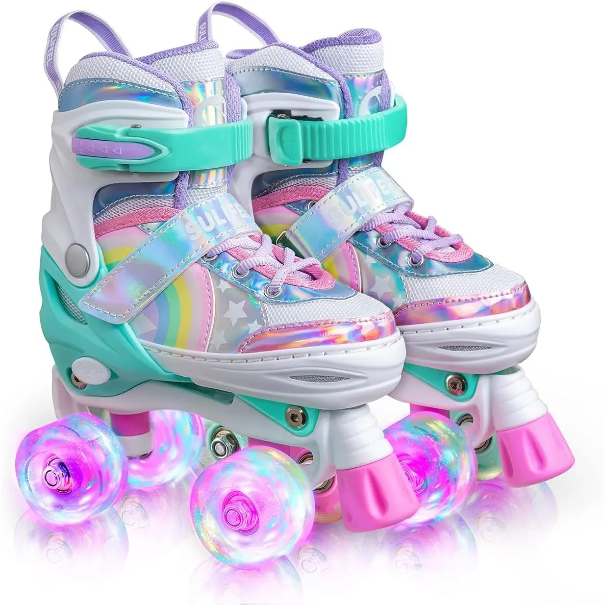 Rainbow Unicorn 4 Size Adjustable Roller Skates for Girls Boys for Kids Ages 3-5 5-8 6-12 Children Skates Indoor Outdoor