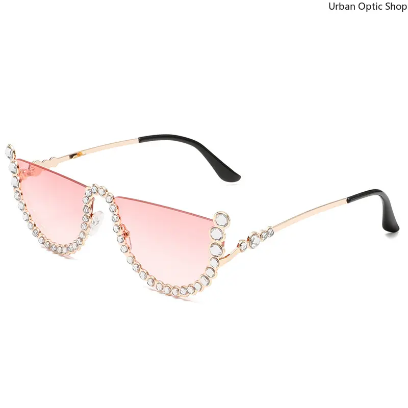 XUH Women's Bling-Bling Rhinestone Cat Eye Sunglasses - Gold Metal Full Rim Statement Frame Glasses, Novel Frame Design, Lightweight UV400 Protection Lens, Alternative Style Accessory for Festivals, Street Style, Novel Frame Design Women's Sunglasses