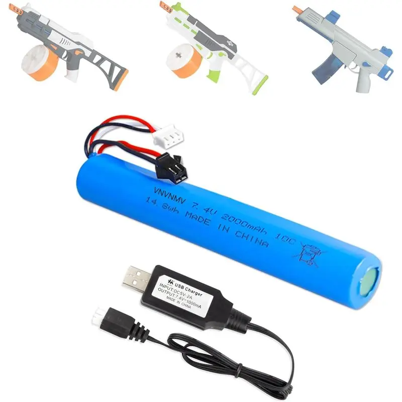 7.4V 2000mAh LiPo Battery for Gel Blasters, 25C Rechargeable Battery with SM-2P Connector & USB Charger, Compatible with Splatrball SRB1200, SRB400 & 400-SUB