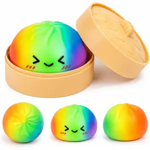 Charming Dumpling Design Soft TPR Squishy Toy - Cute Colors, Cheerful Expression Stress Relief Fidget, Slow Rising Handheld Toy, House Decoration for Office (Yellow)