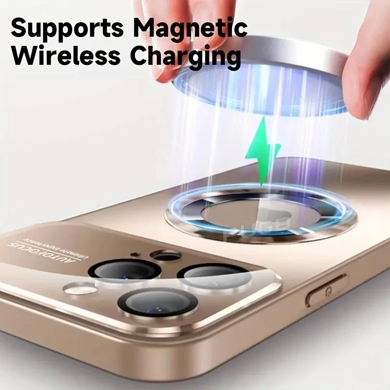 Luxury Matte Magsafe Case For iPhone 17Pro 16 15 14 13 12 ProMax Glass Lens Camera Wireless Charging Protection Cover Protective Smartphone Casing