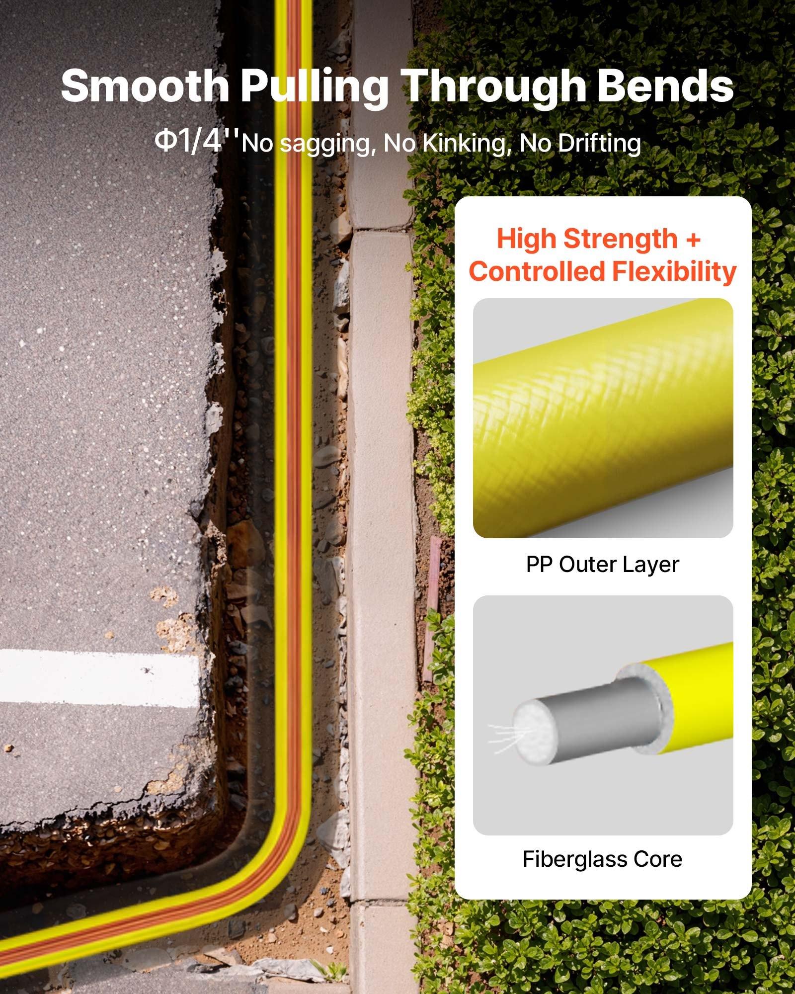 VEVOR Fish Tape Fiberglass, 500FT 6.3MM, Duct Rodder Fishtape Wire Puller with Stand, 1/4-Inch Cable Running Rod, Marked Every 5 Feet, Fishing Tools for Walls and Electrical Conduit, Non-Conductive VEVOR Fish Tape Fiberglass, 500FT 6.3MM, Duct Rodder Fishtape Wire Puller with Stand, 1/4-Inch Cable Running Rod, Marked Every 5 Feet, Fishing Tools for Walls and Electrical Conduit, Non-Conductive