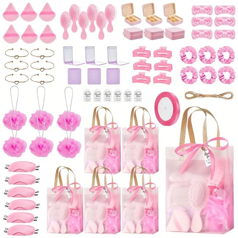 74pcs Party Shower Gift Set with Turquoise & Mint Green Elegant Packaging - Plastic/ Bath & Hair Care Kit with Headband Gift Bags - Durable & Easy-to-Assemble Bridal/ Shower Favors, Birthday Party Prizes