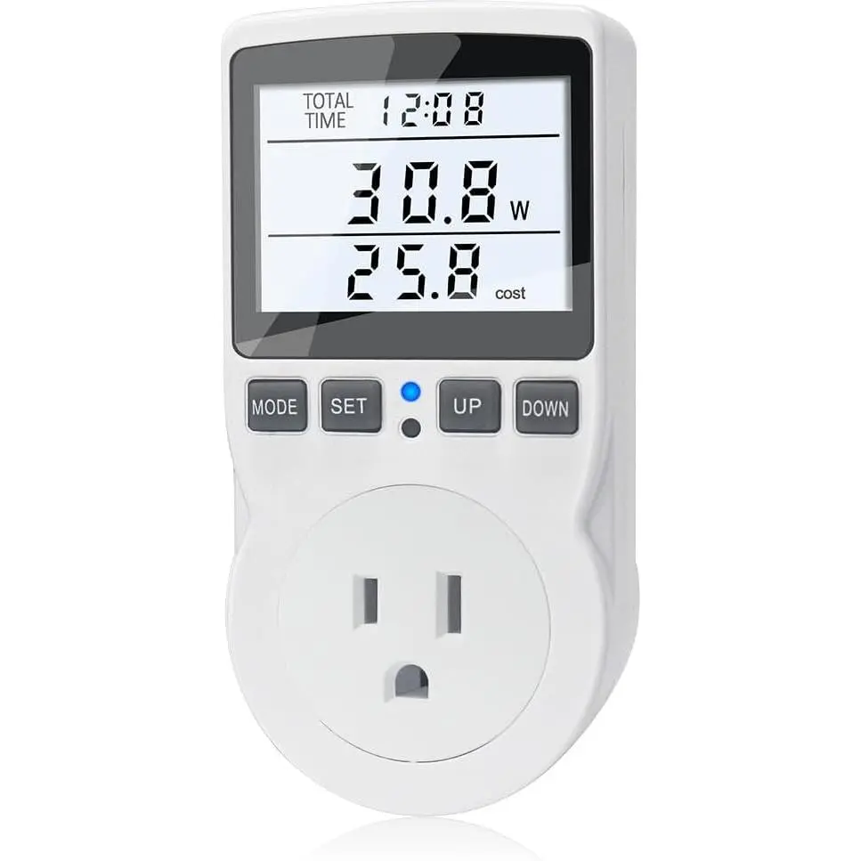 Watt Meter Power Meter Plug Electricity Usage Monitor, Energy Monitor with Backlight, Kilowatt Meter Socket Outlet, Voltage Amps Power Consumption Meter, Overload Protection
