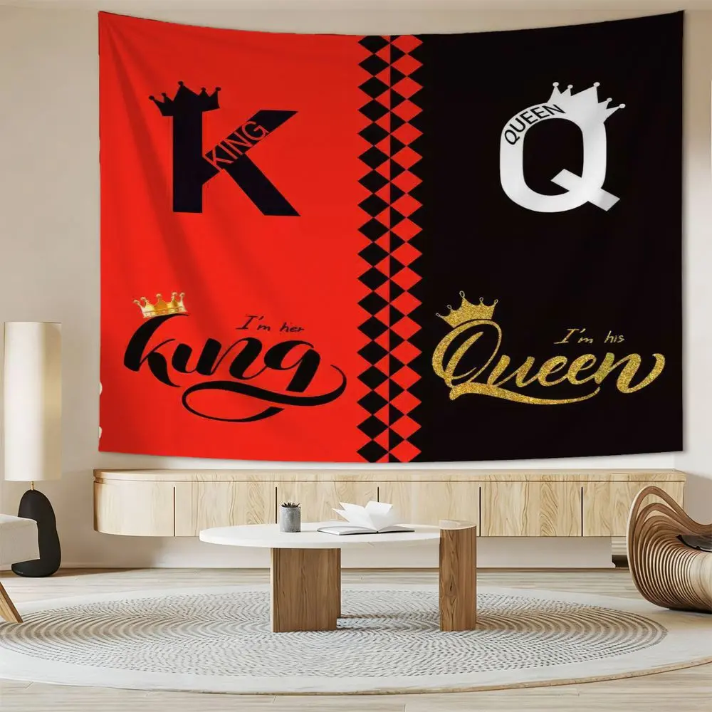 King & Queen Couple Series Digital Print Tapestry, Romantic Wall Hanging Tapestry, Modern Aesthetic Bedroom Decor, High-Definition Art Wall Tapestry for Couples, Personalized Home Wall Art, Dorm Room Wall Decor