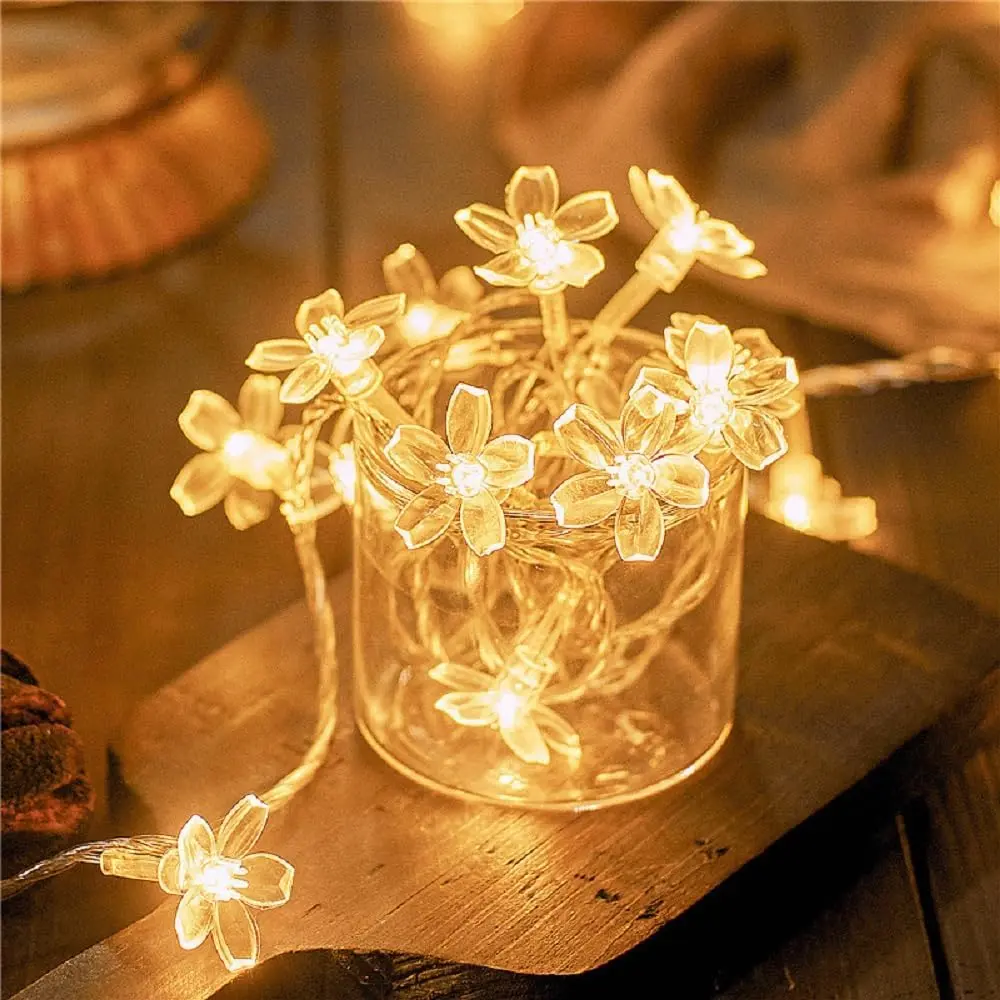 Flower String Lights Plug in,  10ft 20 LED Warm White Cherry Blossom Fairy String Lights for Party Birthday Wedding Christmas  Decoration