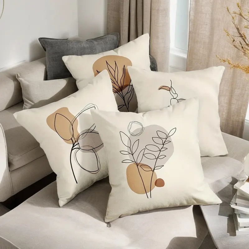 4pcs, Throw Pillow Covers Home Decor Pillow Cases Decorative Outdoor Cushion Couch Sofa Pillowcases Botanical Boho Plant Natural Leaf (No Pillow Core)