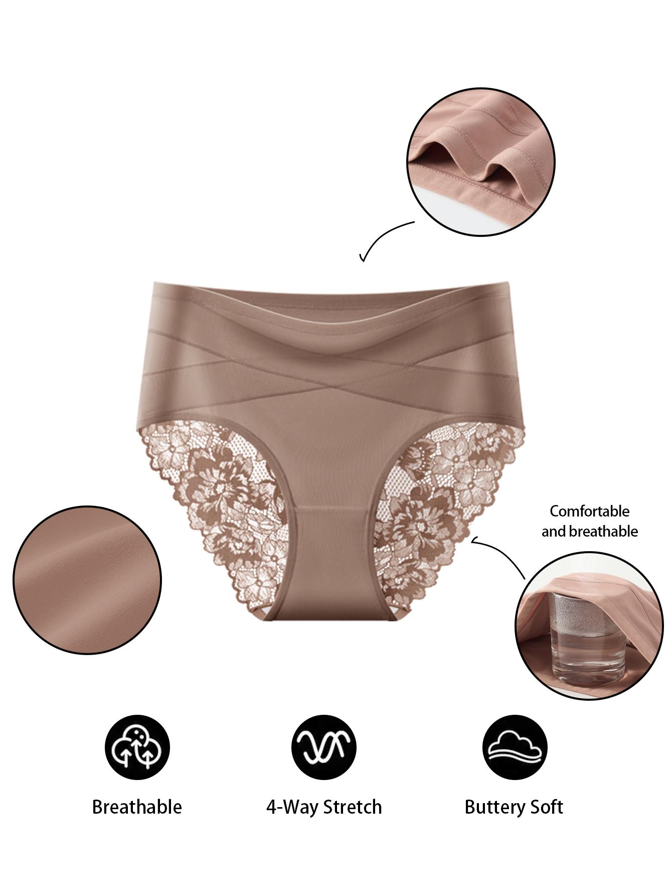 QUASTI 10 PCS Cross Design Skin-Friendly Lace Sexy Women's Underwear, High Waisted Milk Silk Fabric Soft Knicker for Breathable Comfy, Solid Color Panty Female Intimates, Suitable for Daily Wear SpringStatements