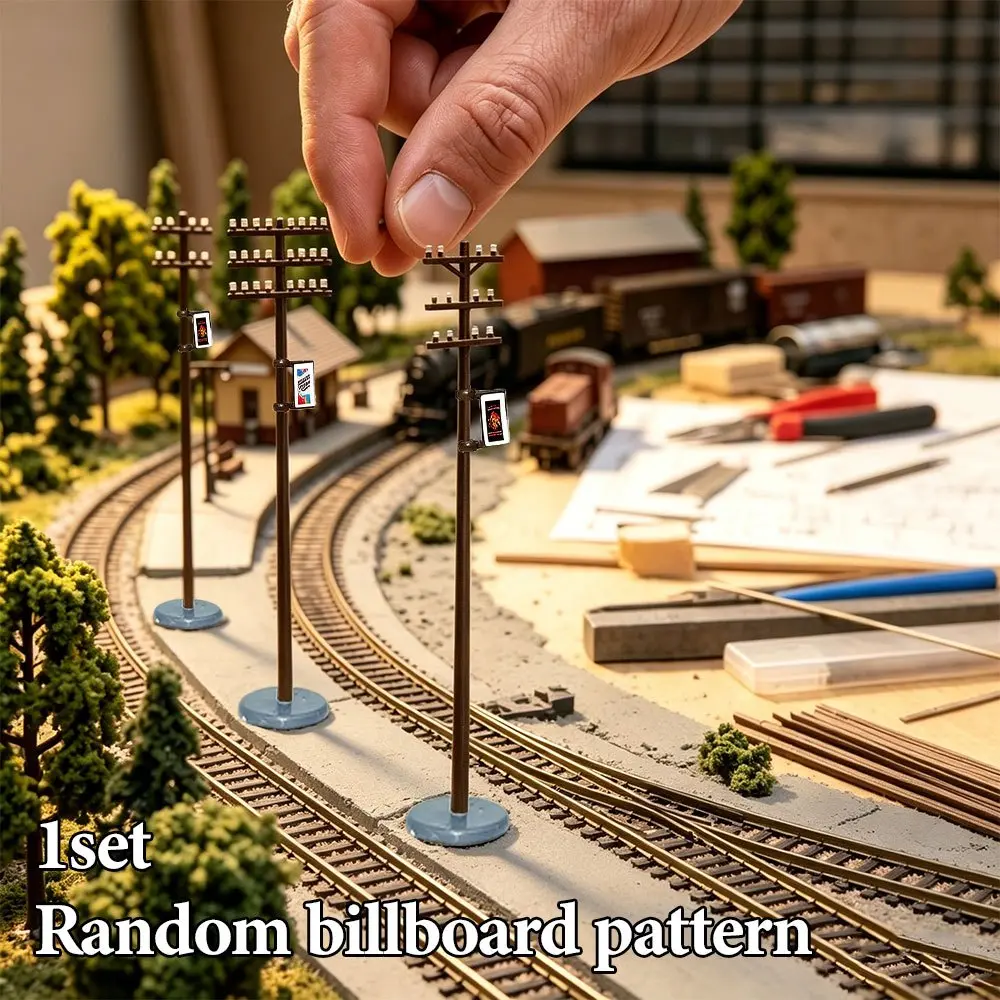 3 pcs Model landscaping poles, billboards, accessories for micro landscape train layout and railway model construction, miniature landscape layout props used by amateur enthusiasts and model builders.