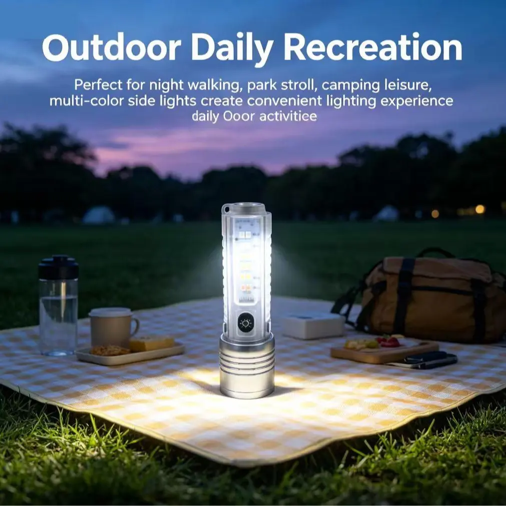 2/1 High Magnification Zoom Aluminum Flashlight, multifunctional rechargeable mini zoom light for home & outdoor. With side metal clip and magnetic tail, sturdy durable body, bright adjustable beam, great for camping, daily use and adventures.
