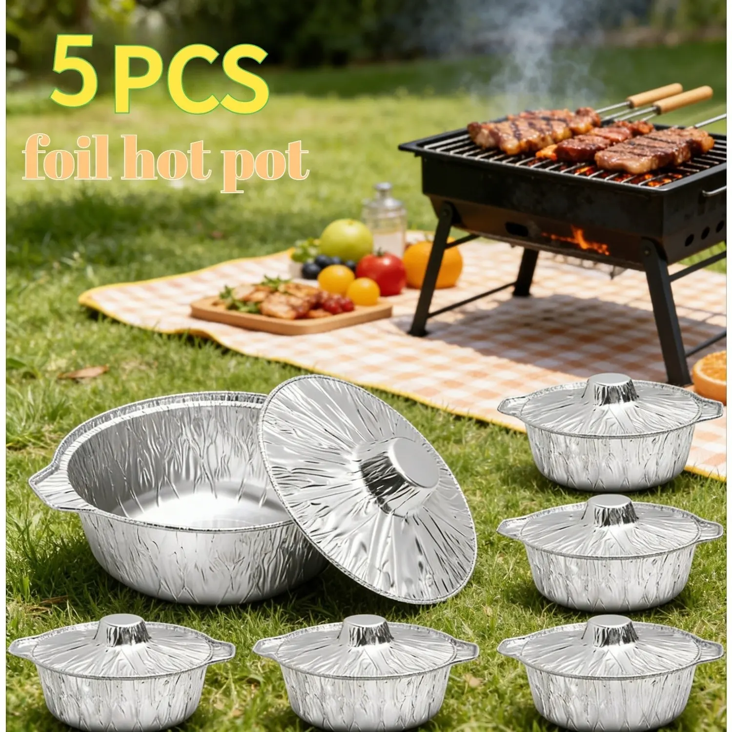 5-Pack Disposable Aluminum Foil Round Baking Pans with Lids, Travel Camping Portable Baking Heating Cooking Food Containers, Convenient Kitchen Essentials
