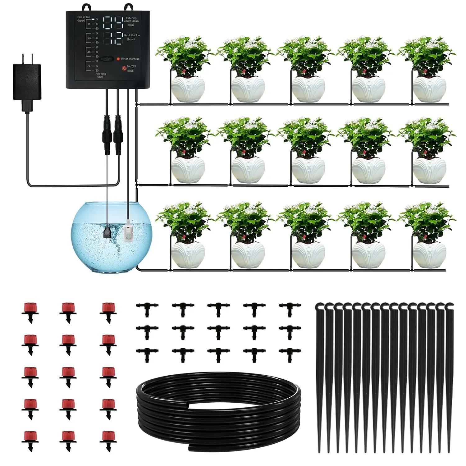 Automatic Plant Waterer Indoor, Drip Irrigation System  Potted Plants, Vacation Plant Self Watering Device, Drip Timer Auto Watering  Housplants, Garden, Greenhouse (15 Pots, Adjustable Dripper)