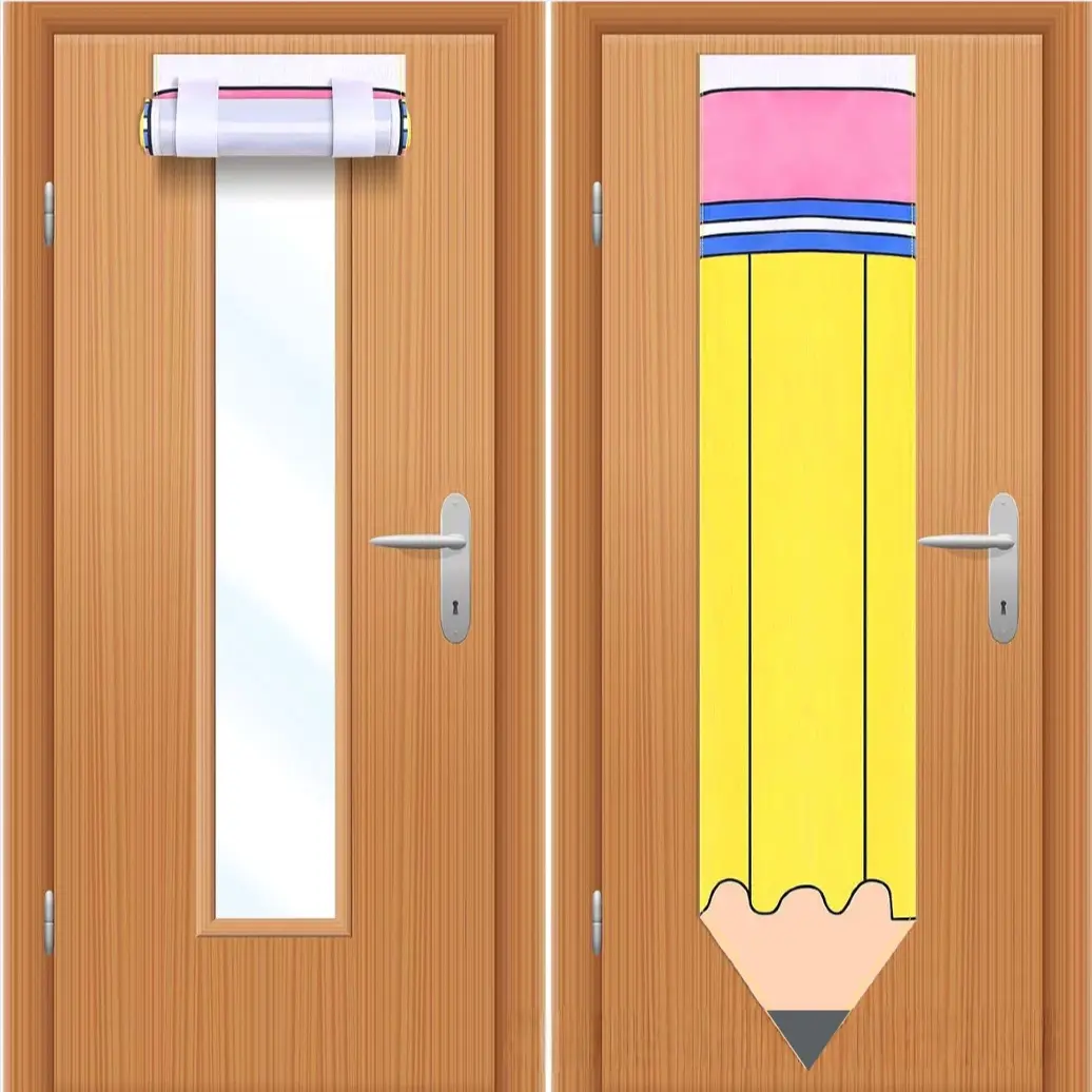 1pc Pencil-Shaped Door Curtain Blackout Window Curtain for Kids Room Kindergarten School Classroom Glass Door Decor Cute Creative Pencil Design Back to School Supplies Dorm Room Decoration Home Decorative Curtain