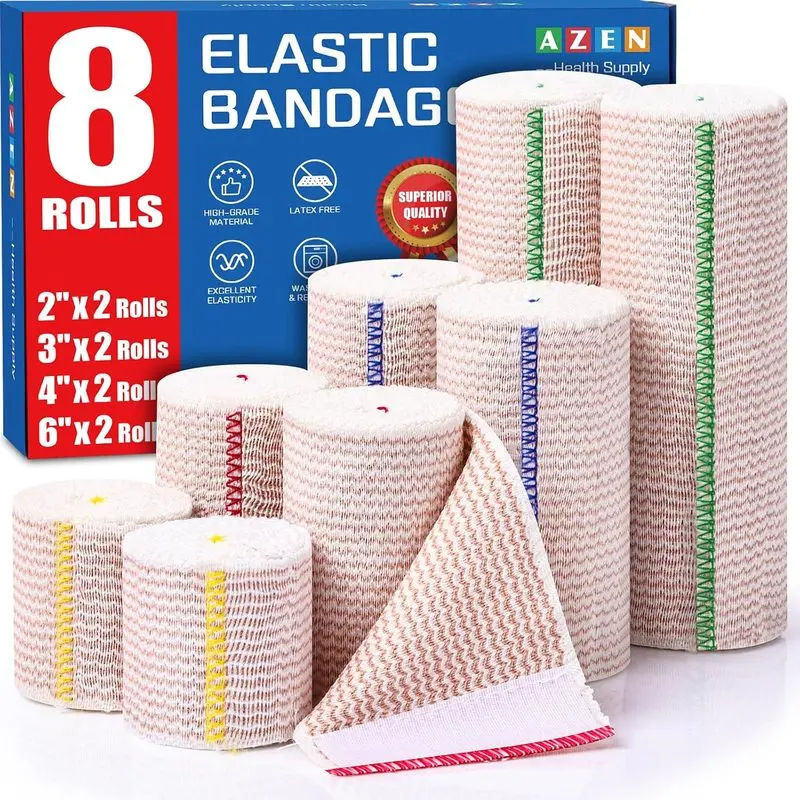 Outdoor sports Premium 8 Pack Elastic Bandage Wrap (2x2", 2x3", 2x4", 2x6"), Compression Wrap Bandage for Legs, Ankle, Knee, Tummy, Body, Latex-Free, Lymphedema Wraps for Legs