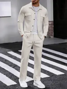 Men's Running Set, Elastic Pants, Spring Clothing, Casual Blazer, Long Sleeve, Asymmetrical Design, All Seasons, Medium Length