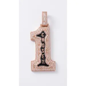 Iced Out Number Pendant Necklace, CHOSEN Letter Bling Hip Hop Chain Charm
