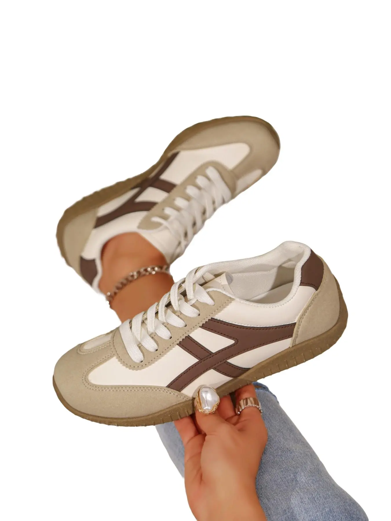Vintage Sporty Derby Shoes, Light Blue Patchwork Design, Comfortable Long-Wear Footwear, Ideal for Daily Use, Durable and Stylish