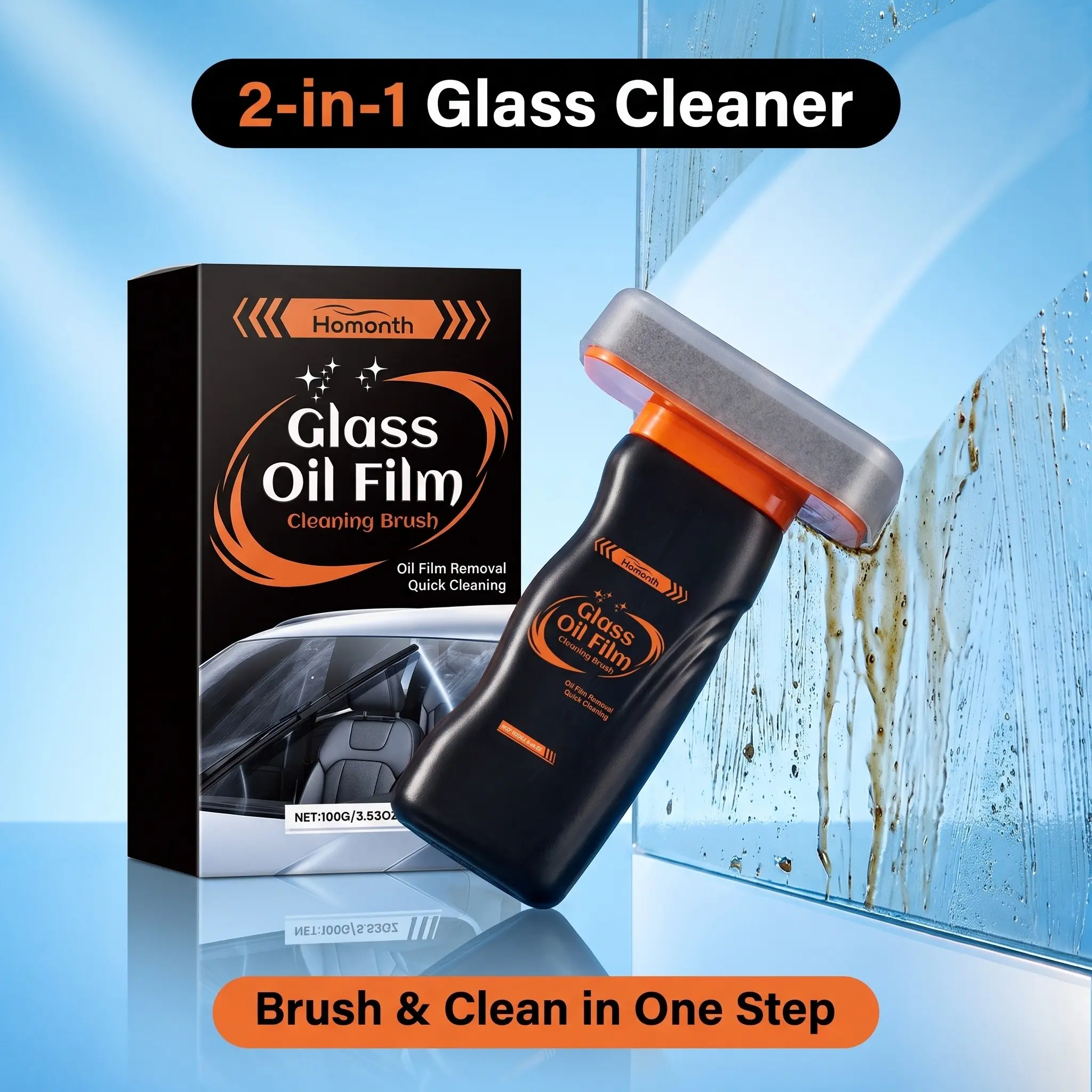 Glass Oil Film Cleaning Brush, Powerful Windshield Rearview Mirror Stain Remover, Reduces Wiper Noise, Gentle on Glass, Car Window Care Tool, Car Cleaning Supplies