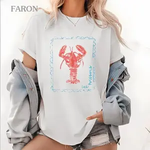 Unisex 100% Cotton Nautical Fisherman Top, Colors Sea Lobster Tshirt, French Coastal Distressed Modest Ribbed Seamless Casual Summer Beach Style T-shirt