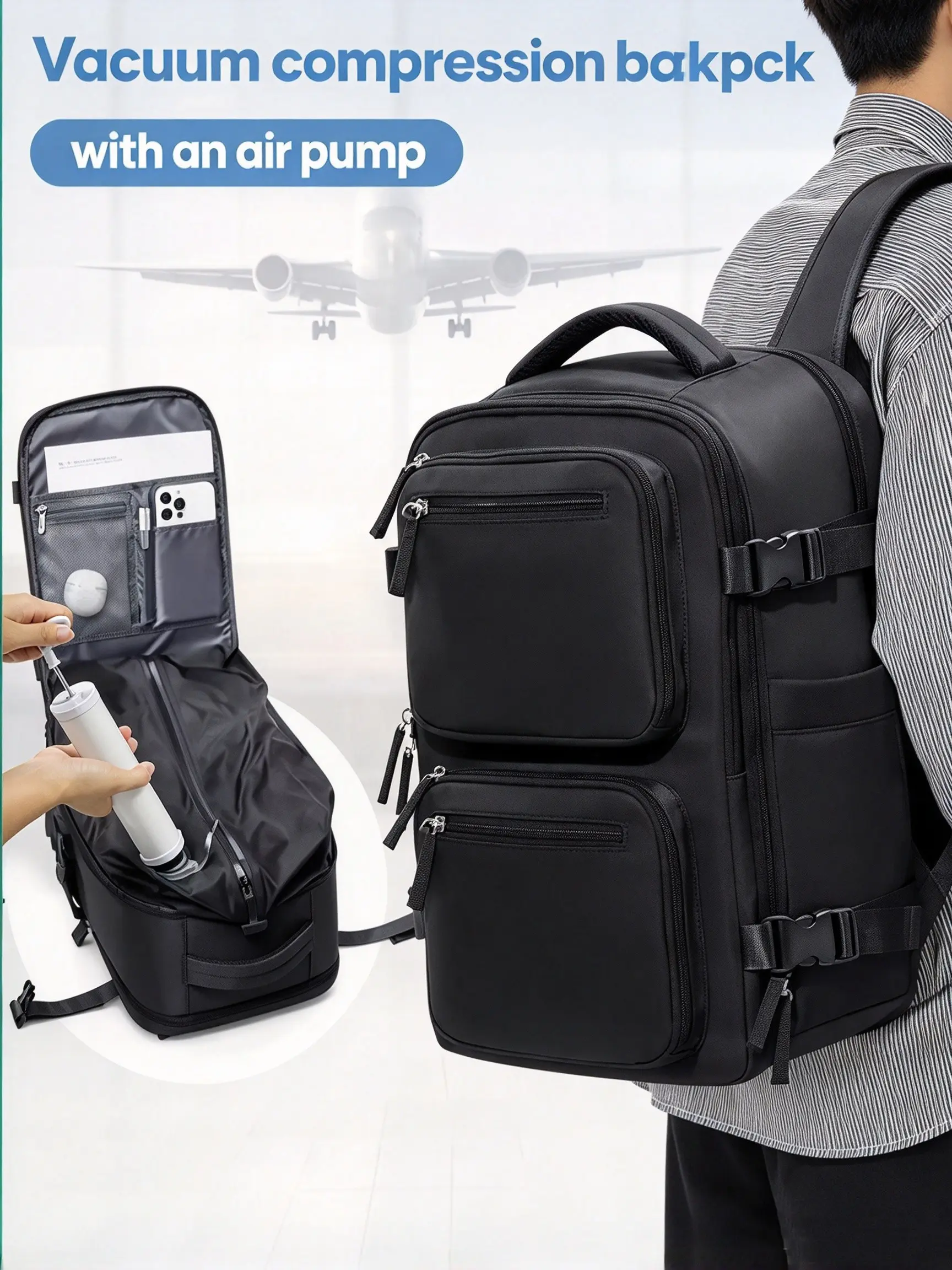 Vacuum Compressed Backpack, Large Travel Backpack for Women Men, Carry on Backpack, Hiking Backpack, Waterproof Outdoor Sports Rucksack, Casual Daypack, High Capacity Backpack