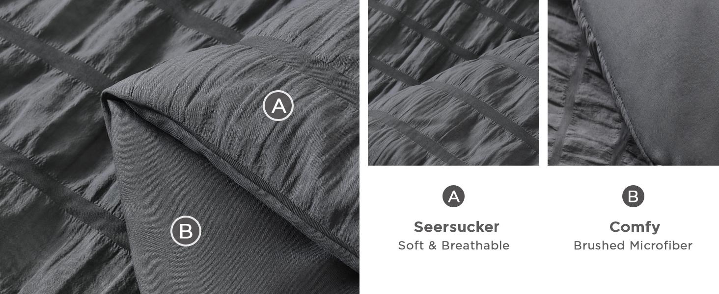 Seersucker King Comforter Set (104x90 inches), 3 Pieces - 100% Soft Washed Microfiber Lightweight Comforter with 2 Pillowcases, All Season Down Alternative Comforter Set for Bedding, Gray