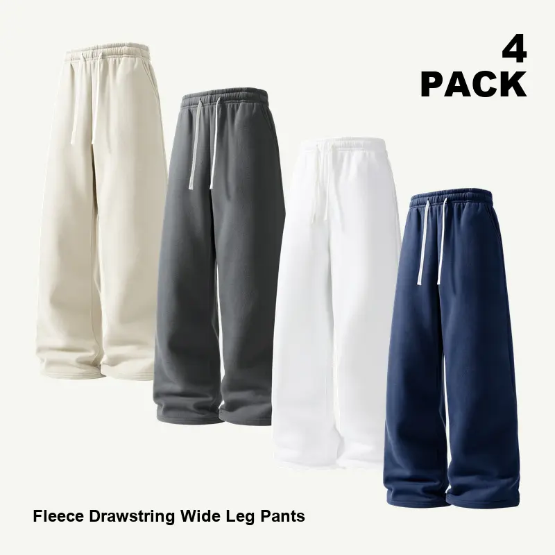 Men's 4-Pack Knitted Full-Length Sweatpants Set, Assorted Solid Colors, Drawstring Elastic Waist, Wide Leg Cut, Loose-Fit, Side Pockets, Multi-Size, for Casual Wear, Walking, Travel (Wash Separately)