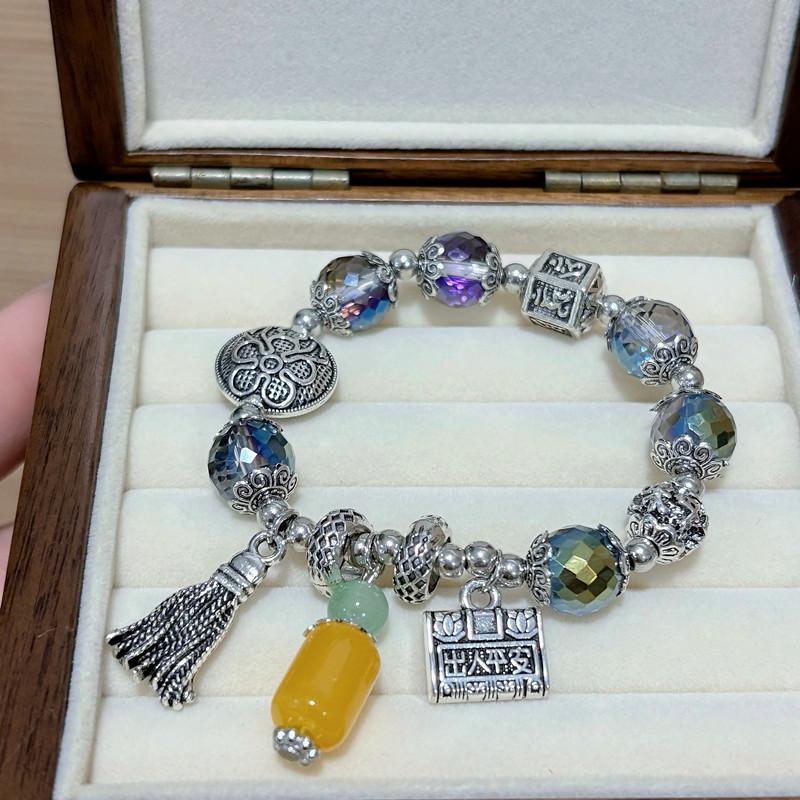 Retro ethnic style high-end peace pendant for blessings, attracting love and good luck, enamel color women's jewelry bracelet