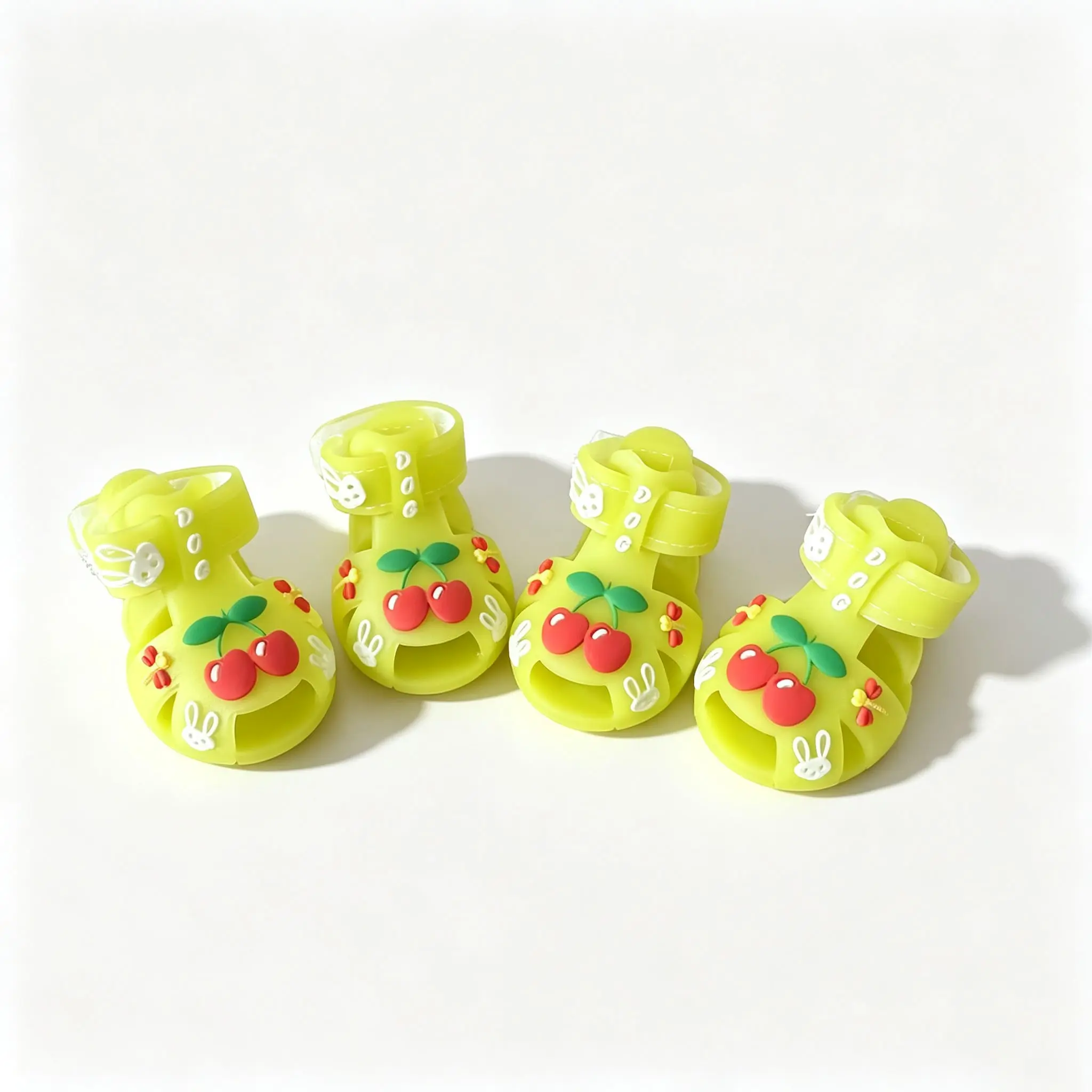 Dog Shoes Puppy Shoes 4 Pairs Set, Cute Cherry Silicone Dog Summer Waterproof Sandals, Thin Open-Toe Design, Suitable for Corgi, Teddy, Bichon