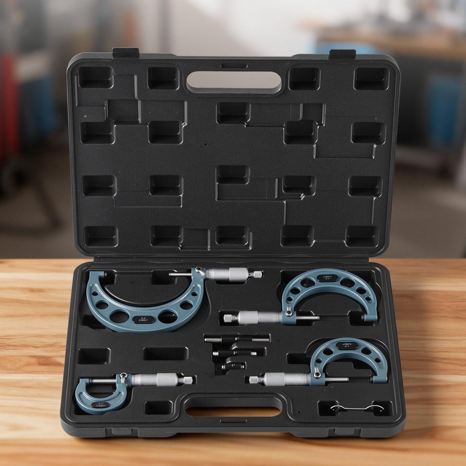 VEVOR 4 PCS Micrometer Set, 0-1"/1-2"/2-3"/3-4" Machinist Outside Micrometer, Ultra-Precision 0.0001 Accuracy, Professional Machinist Tools with Protective Case, for Metalworking & Engineering