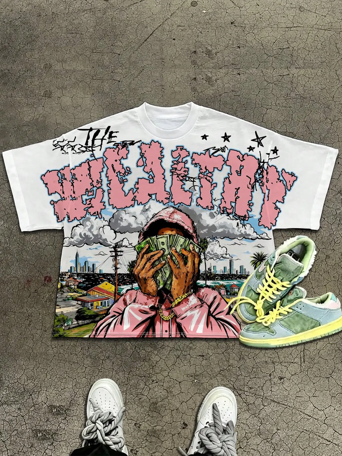 Men's Retro Streetwear T-Shirt, Urban Cartoon Letter Print, Casual Short Sleeve Top, Round Neck, Ideal for Skateboarding, Summer Commute, Street Photography