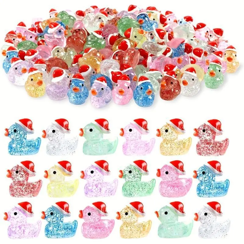 30/50 Glitter Finish Christmas Ducks, Colorful Resin Mini Ducks with Santa Hats, Holiday Decorations, Gift Bags, Party Favors, Christmas Ornaments, Collectible Ornament