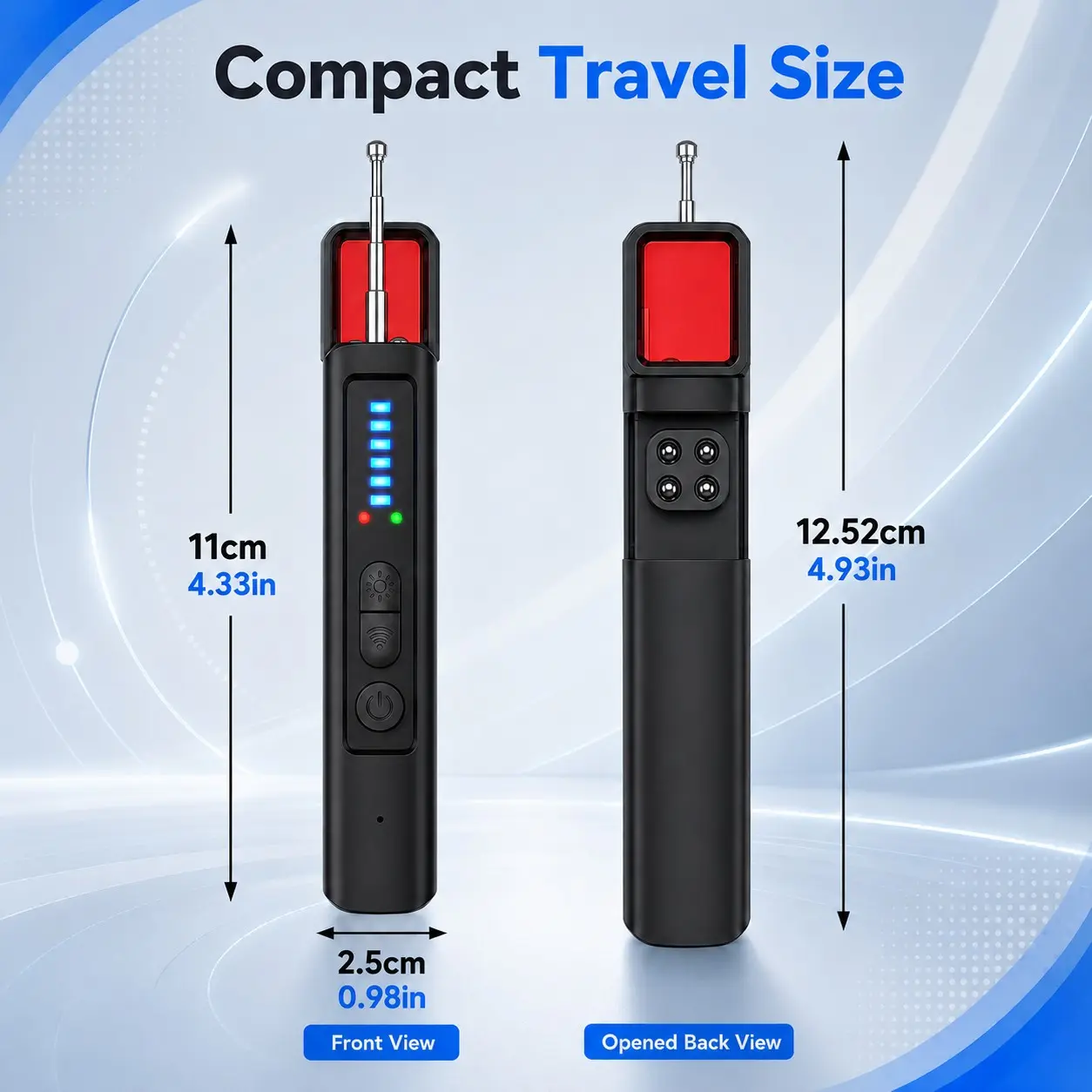 Rechargeable Camera Detector, RF Signal Scanner 1mhz-6.5GHz, Infrared Lens Finder, GPS Tracker, Magnetic Detection, 5 Sensitivity Levels, Vibration Alert, LED Flashlight, Type-C Charging, Ideal for Hotels, Travel, Cars