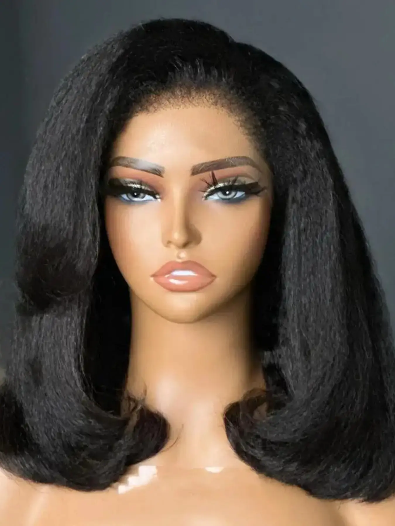 Soft Long 26 Inch 180 Density Yaki Curl Deep 13x4 Front Lace Wig, Glueless Pre-Plucked Heat Resistant Daily Wear Synthetic Fiber Wig