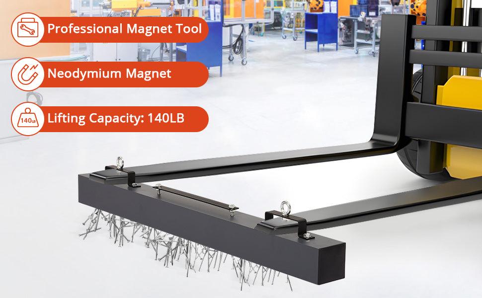 【GARVEE】Hanging Magnetic Sweeper 60 Inches Heavy-Duty Magnet Sweeper, Nail Magnet Sweeping Tool with 140 LBS Lifting Capacity, Magnet Double Magnetic Force Sweeper Unit, Hanging Magnet for Forklift