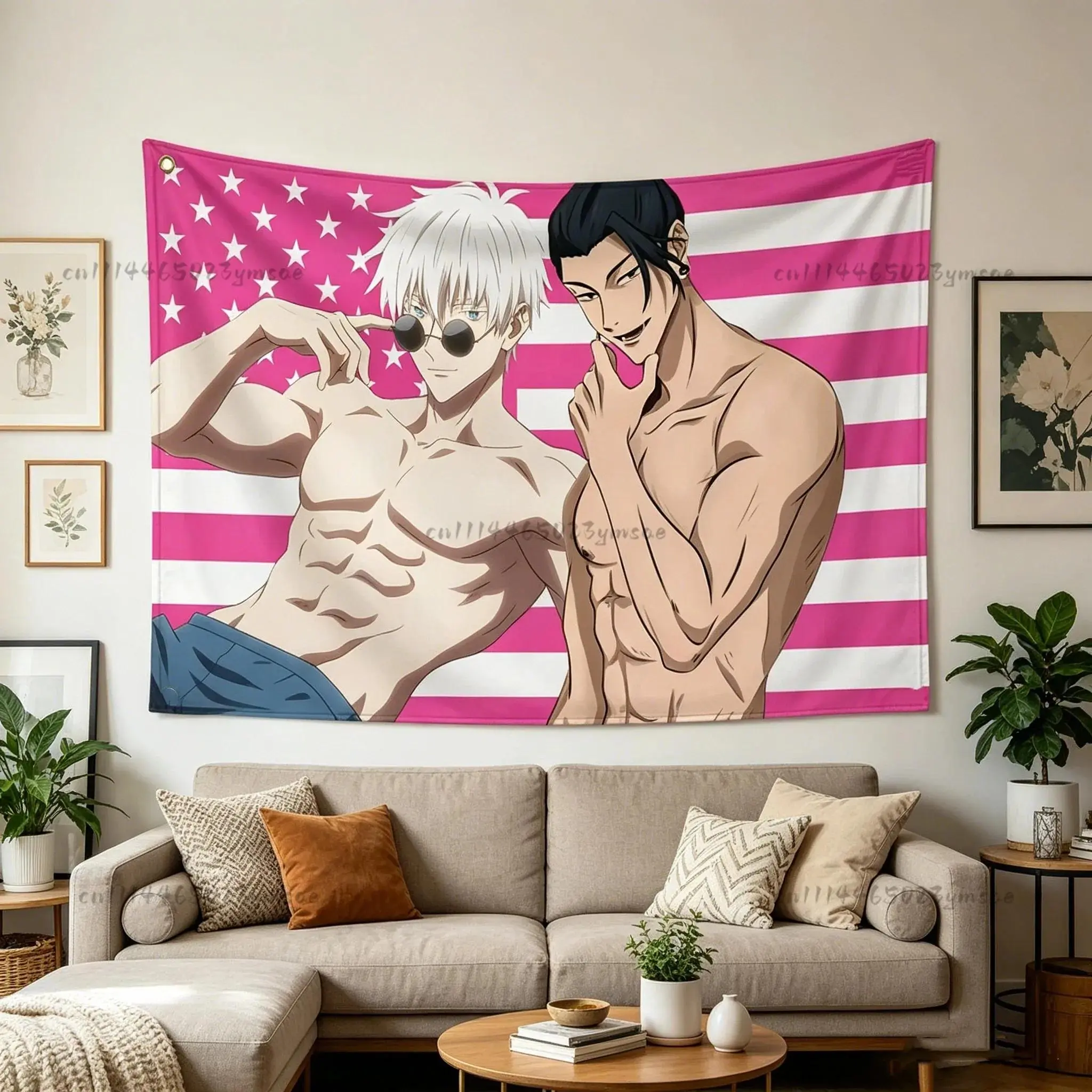 Jujutsu Kaisen Anime Tapestry - Gojo Satoru, Geto Suguru, Itadori Yuji Design - Wrinkle Resistant Housewarming Birthday Christmas Decorative Wall Hanging for Dorm Room Aesthetic Home Supplies Backdrop