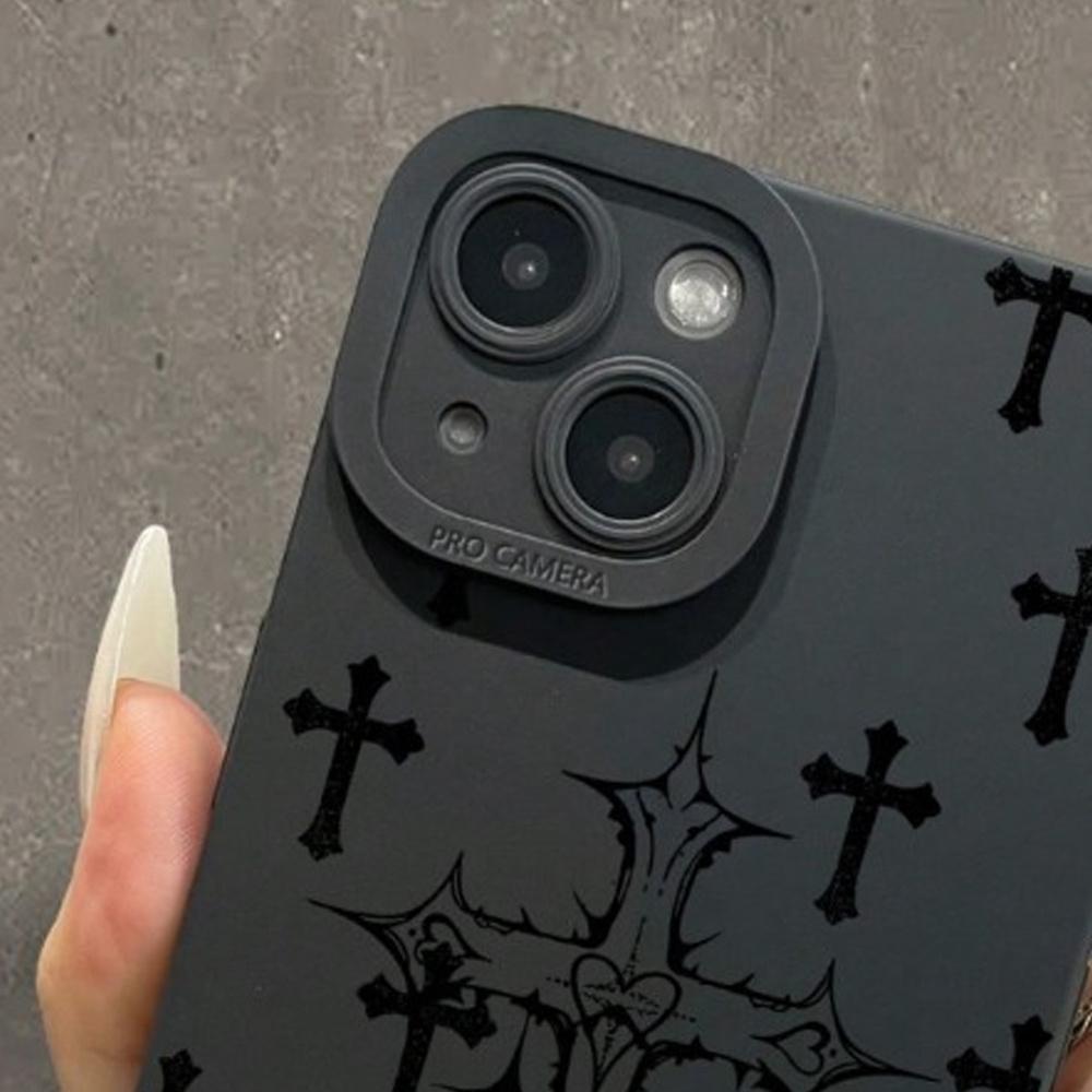 TPU phone case with black cross design, suitable for iPhone 15, 14, 13, 12, 11 Pro Max/Xs/Xr/8 Plus and other models