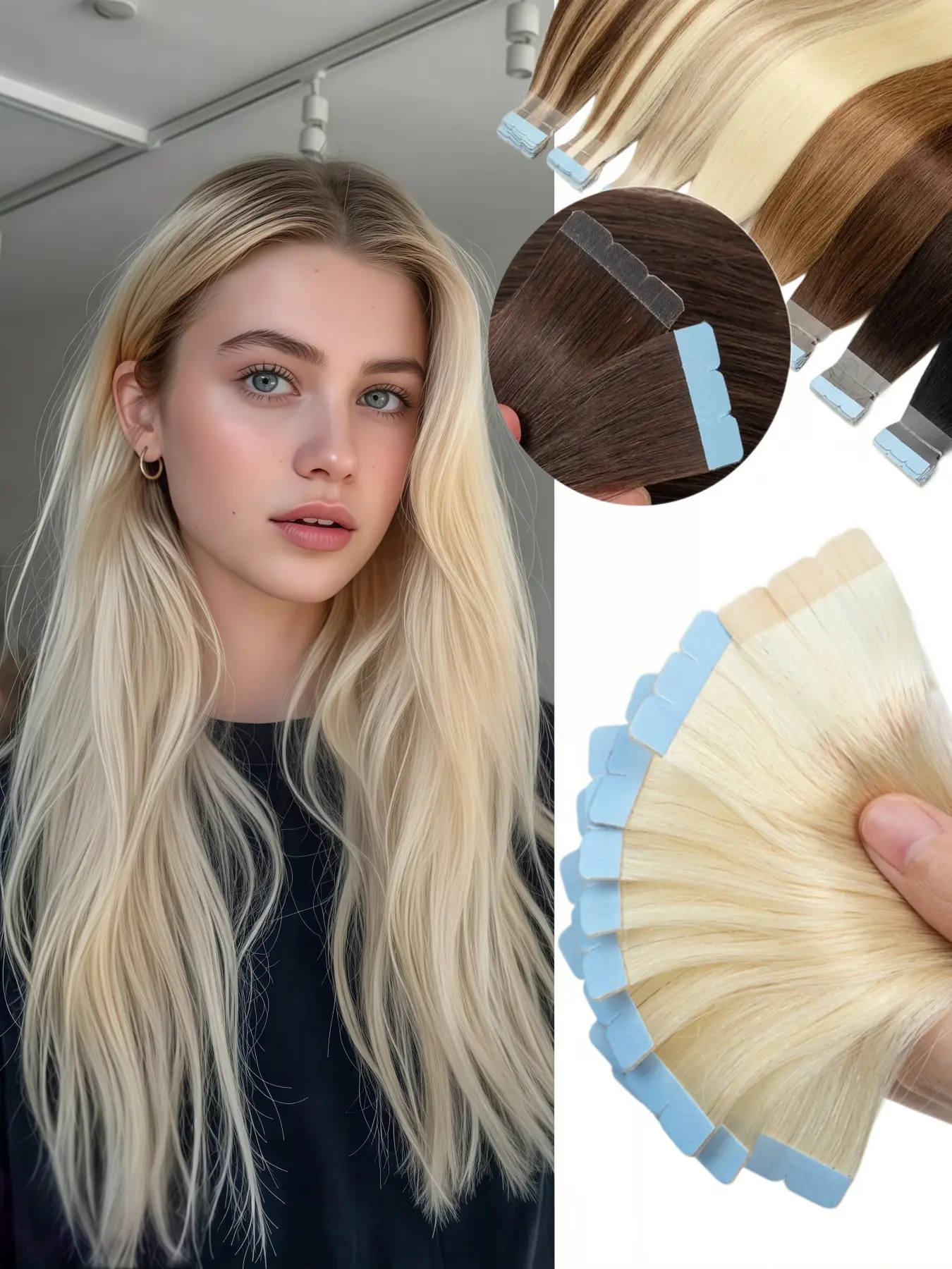 Mini Tape-In Human Hair Extensions 10pcs/pack, Invisible Natural Straight & Comfortable, Seamless Fit for All Hair Colors, Perfect for Daily Use, Events, Work